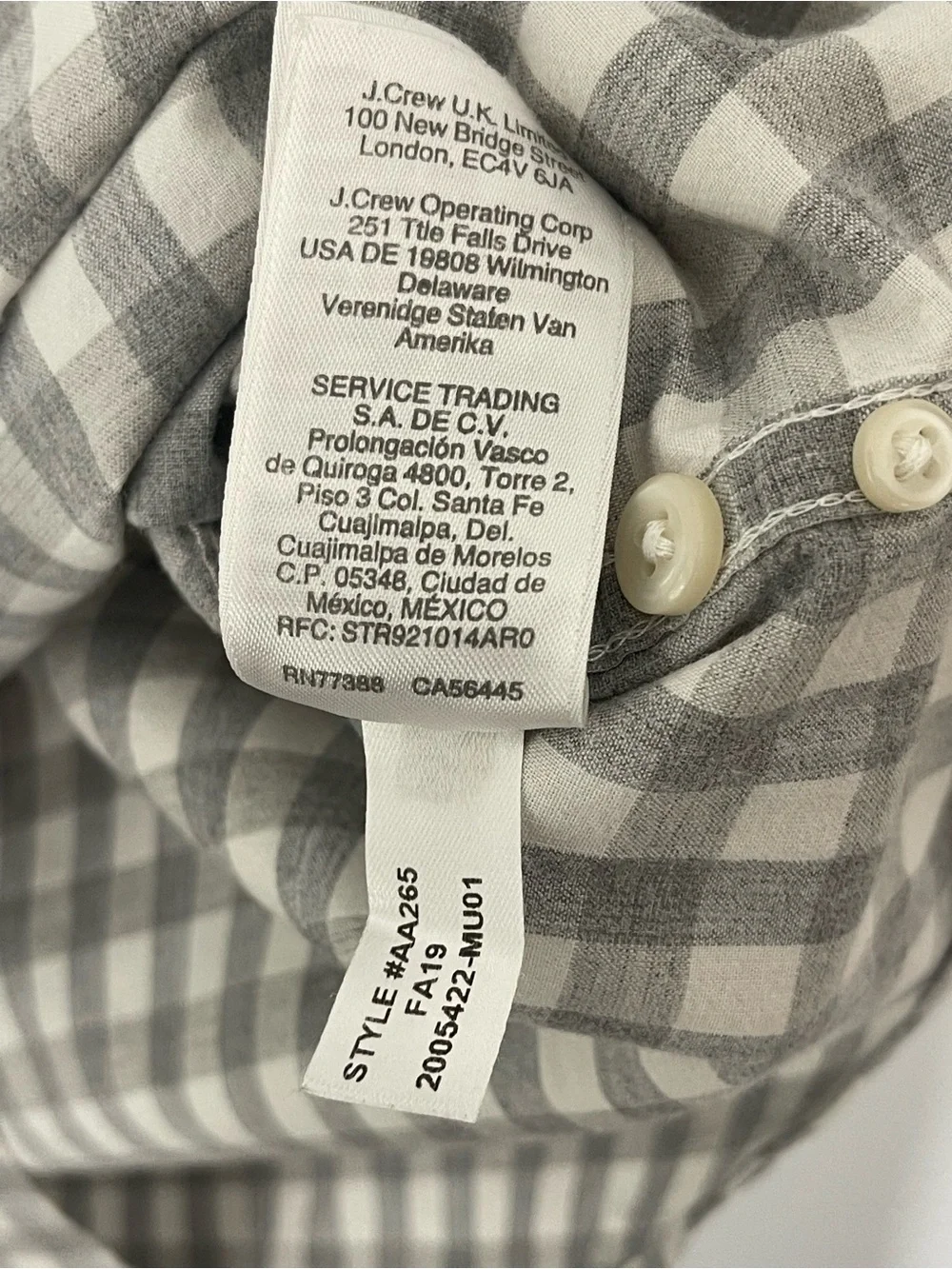 J.Crew Secret Wash Organic Cotton Gray Gingham Stretch Shirt Men’s M